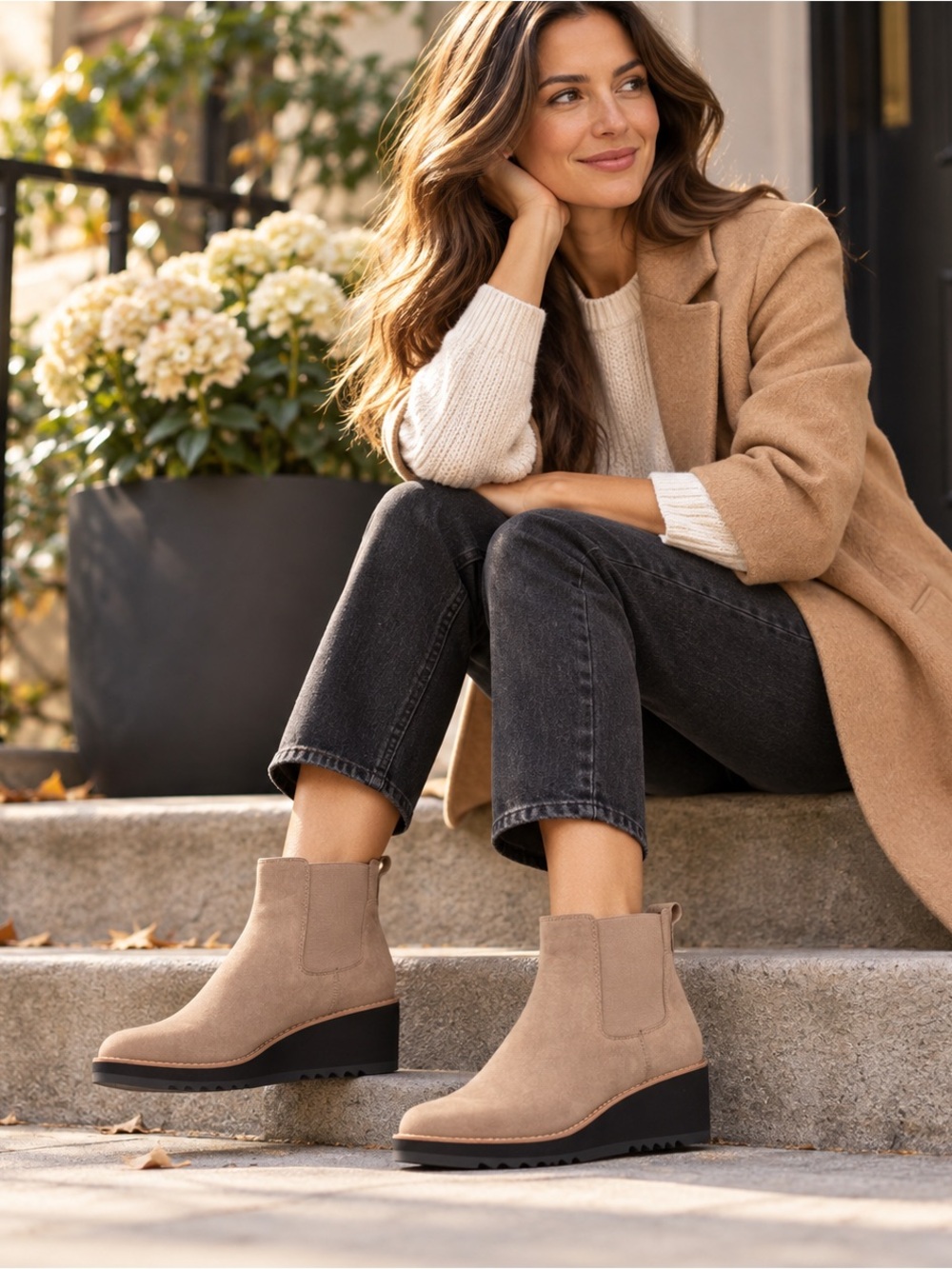 NIB Eileen Fisher Lilou Taupe Nubuck Wedge Chelsea Boots 11